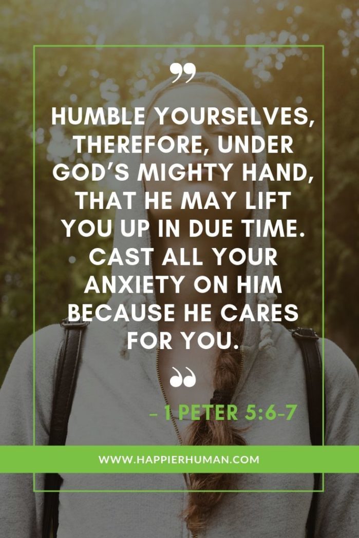 Bible Verses About Anxiety and Depression - “Humble yourselves, therefore, under God’s mighty hand, that he may lift you up in due time. Cast all your anxiety on him because he cares for you.” – 1 Peter 5:6-7 | bible verses about anxiety and depression | bible verses panic attacks | bible verses about worrying about the future #depression #fear #god