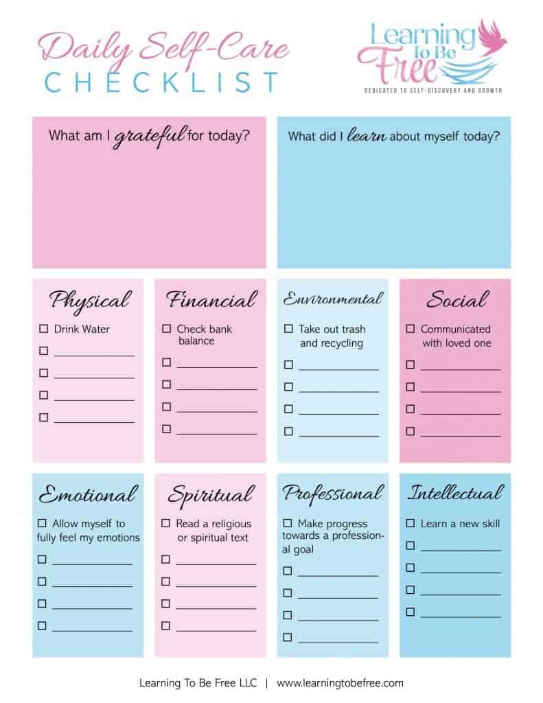 Colorful Daily Self-Care Checklist | daily self care checklist pdf | self care checklist printable