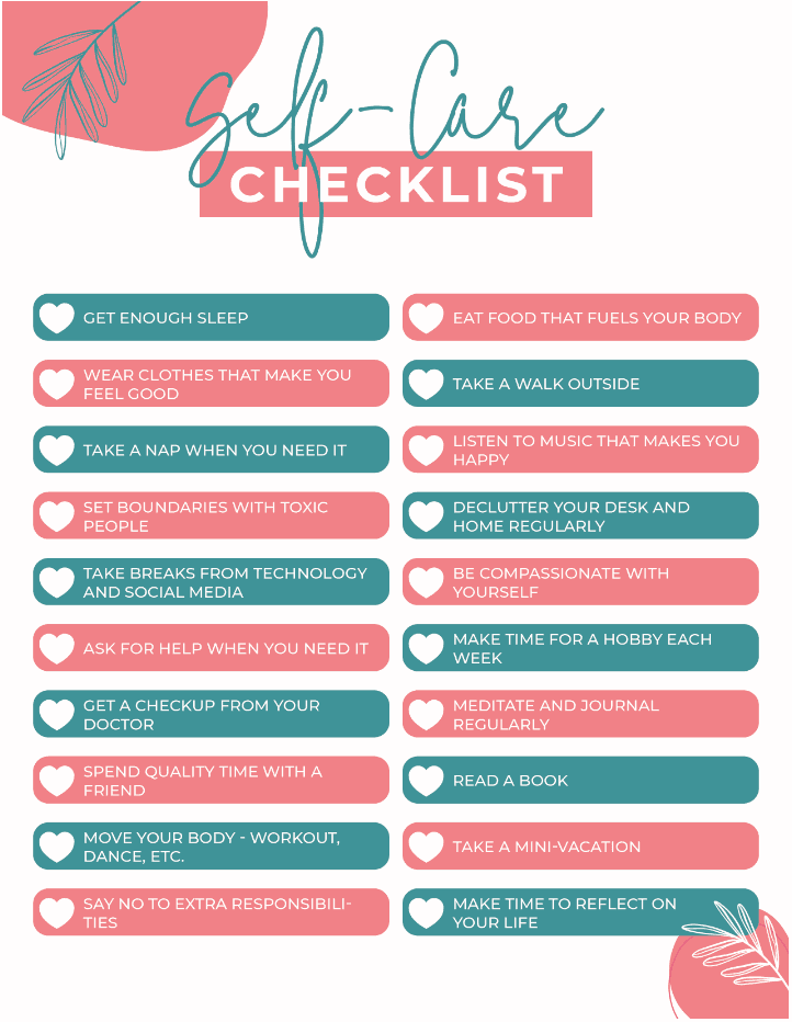 Helpful Self-Care Checklist | self care checklist pdf | self care checklist printable