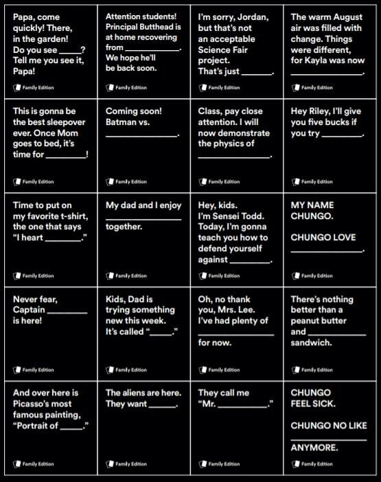 printable games for adults pdf | printable card games for adults | Cards Against Humanity Family Edition