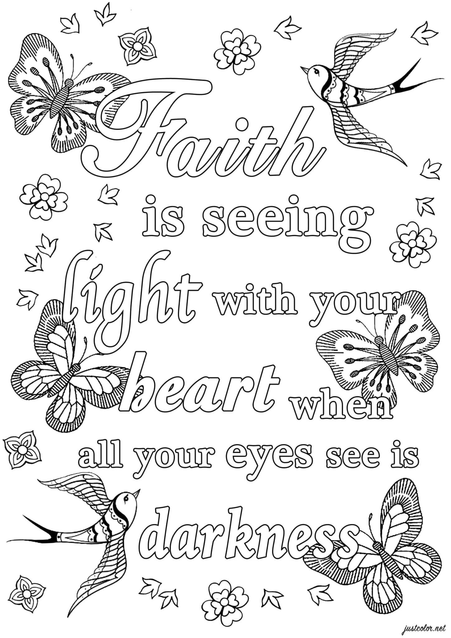 Faith is the Light in Your Heart | printable faith coloring pages | bible verse coloring pages for adults