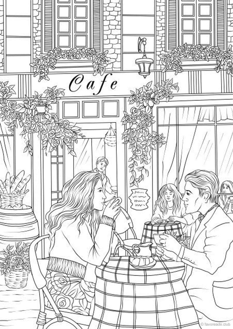 Date in a Café | easy flowers coloring book | dementia easy coloring book