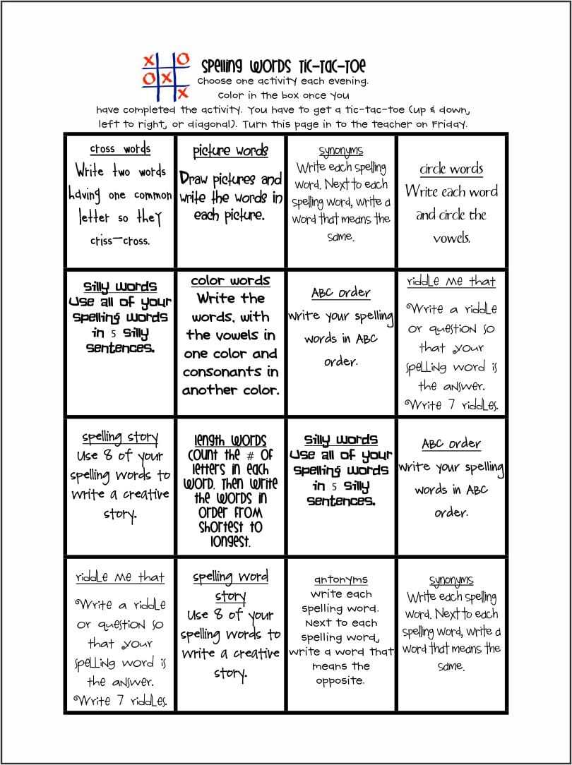 printable card games for adults pdf | printable classic board games | Spelling Words Tic-Tac-Toe