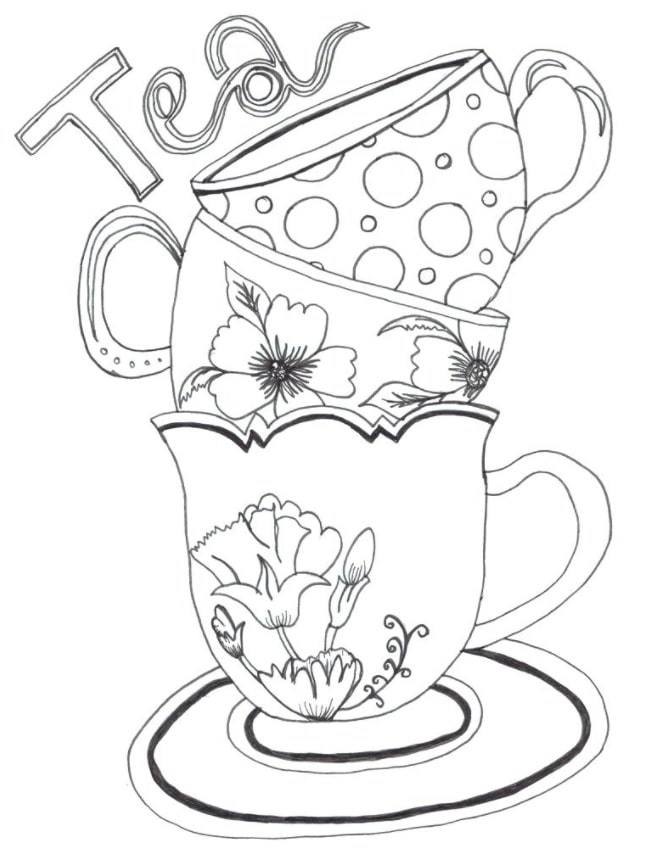 Tea Party | dementia friendly colouring pages | printable coloring pages for seniors with dementia