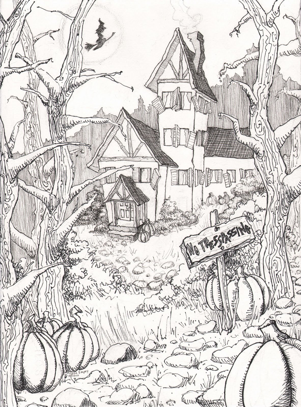Autumn Haunted House | free printable fall tree coloring pages | fall themed printable coloring pages