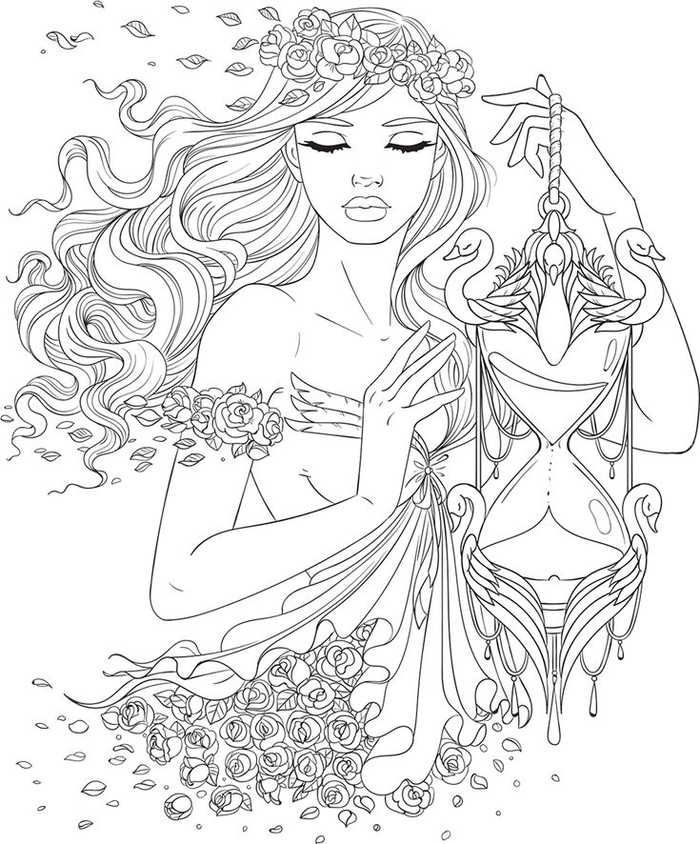 The Lady and the Hourglass | coloring pages for boys | easy coloring pages