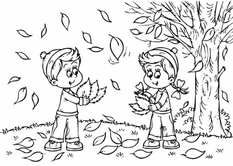 Kids in Autumn | fall coloring pages printable | free printable fall coloring pages for adults