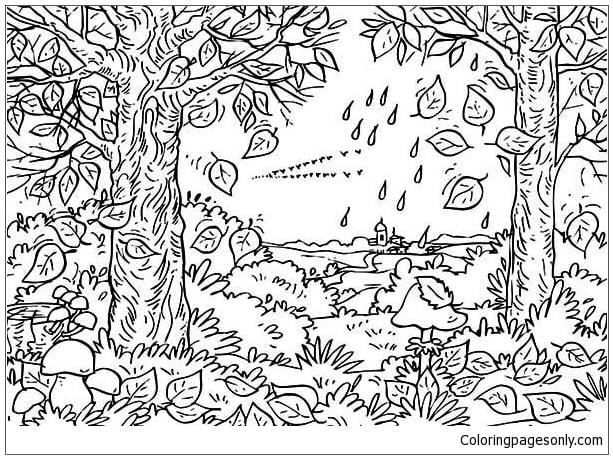 Leaves in the Forest | autumn leaves colouring pages | fall coloring pages for adults