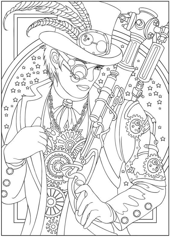 The Man and His Gears | easy coloring pages | teenage girl coloring pages for teens