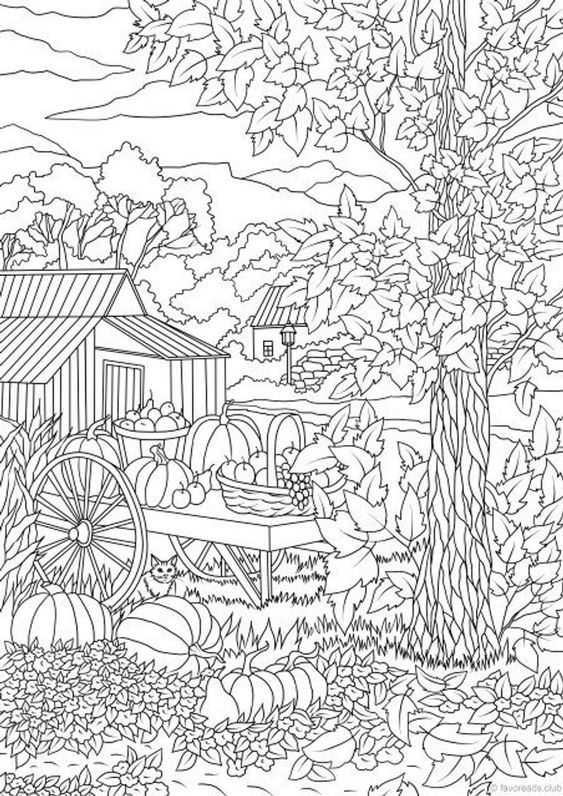Autumn Harvest | easy fall coloring pages | pumpkin fall coloring pages
