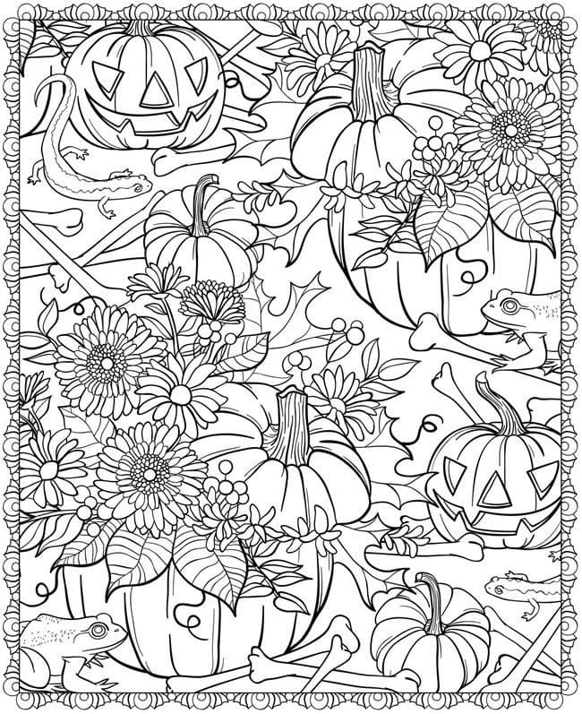 Pumpkins & Flowers | free fall coloring pages printable | free printable fall coloring pages for toddlers