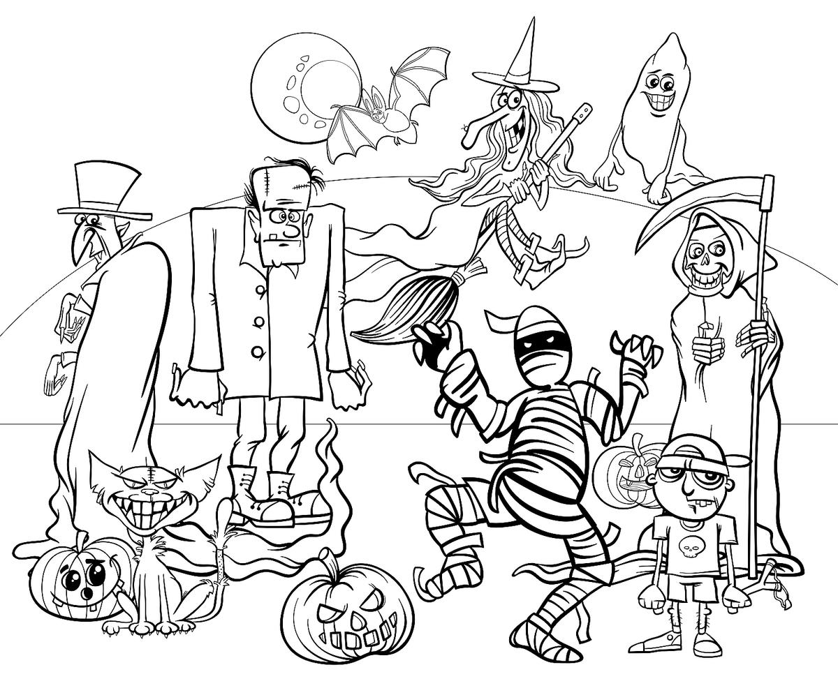 Frankie & Friends | cute halloween coloring pages | horror coloring pages