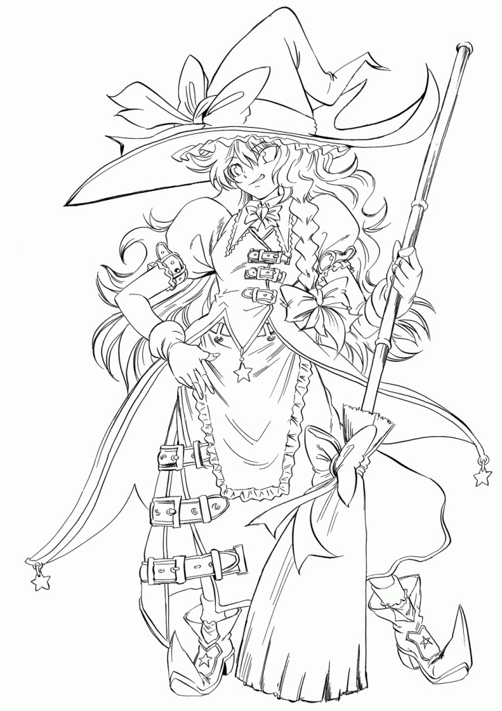 Anime Witch | halloween coloring pages for adults pdf | scary coloring pages for adults