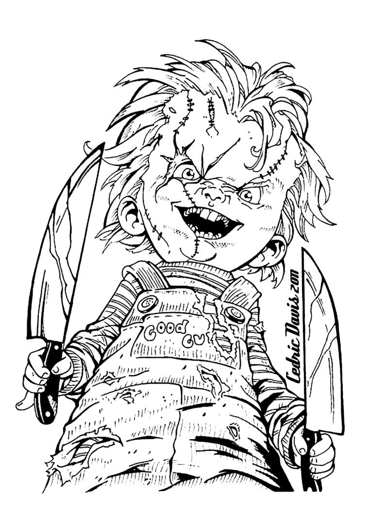 Scary Chucky | scary halloween coloring pages for adults | easy halloween coloring pages for kids