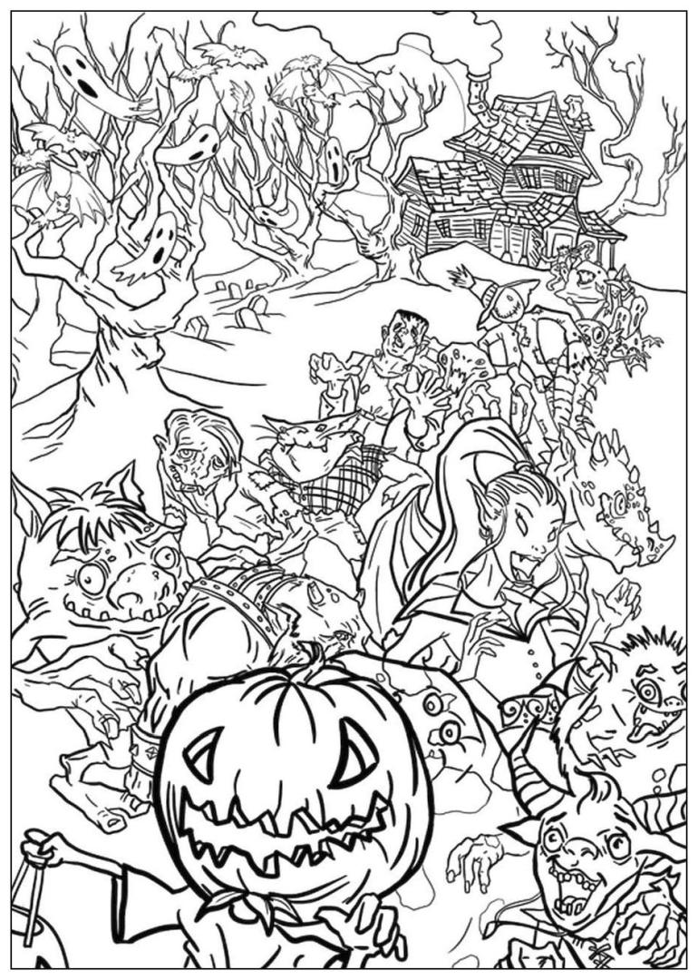 Monsters from the Dark | best halloween coloring pages for adults| halloween coloring pages for adults only