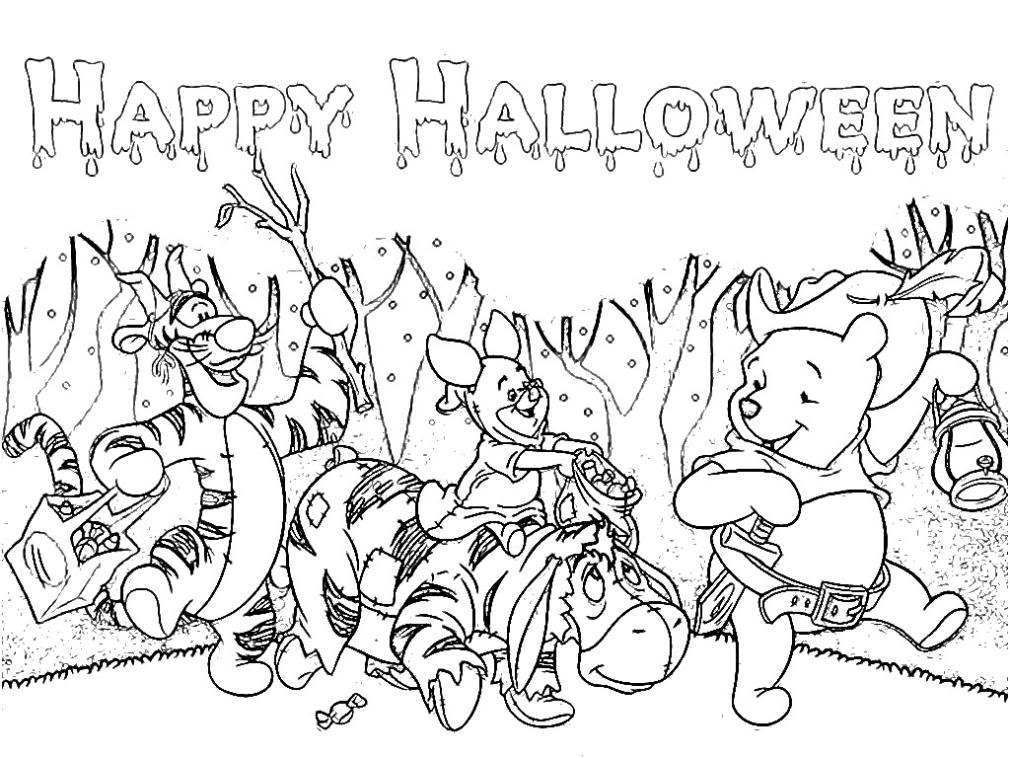 Pooh and Friends Halloween Celebration | printable cute halloween coloring pages for adults | pumpkin halloween coloring pages for adults