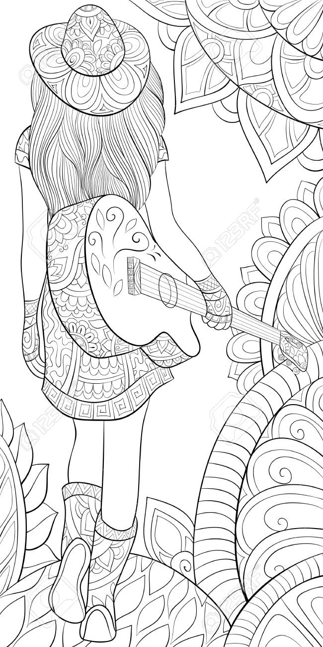 Girl with the Guitar | 123rf | coloring pages for kids online