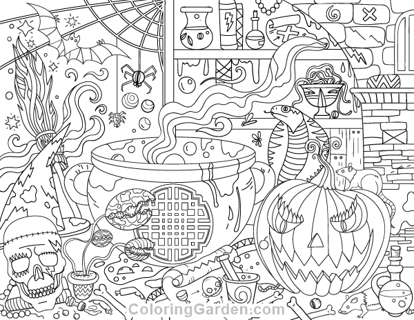 Halloween Stuff | hard halloween coloring pages for adults | halloween themed coloring pages for adults