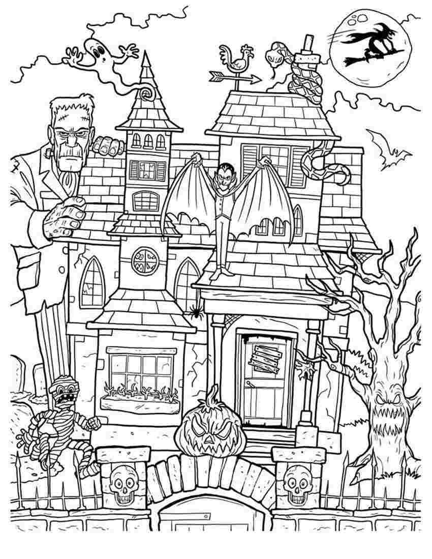 Haunted House | happy halloween coloring pages for adults | printable halloween coloring pages for adults pdf