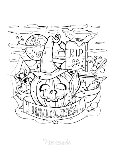 Pumpkin Cauldron | free halloween coloring pages for adult | printable halloween coloring pages for adults