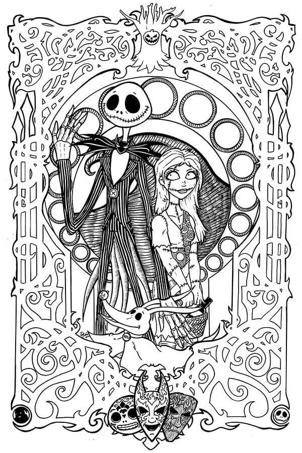 Jack & Sally | vintage halloween coloring pages | halloween coloring pages simple