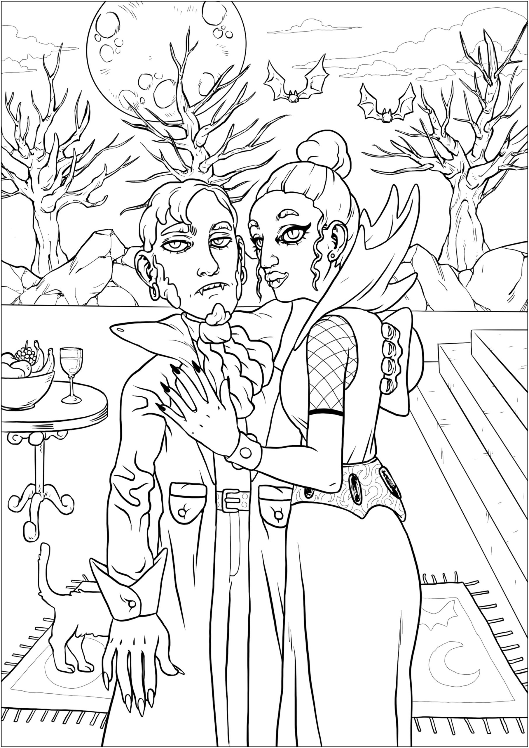 Vampire Couple | top halloween coloring pages for adults | halloween coloring pages for adults pdf