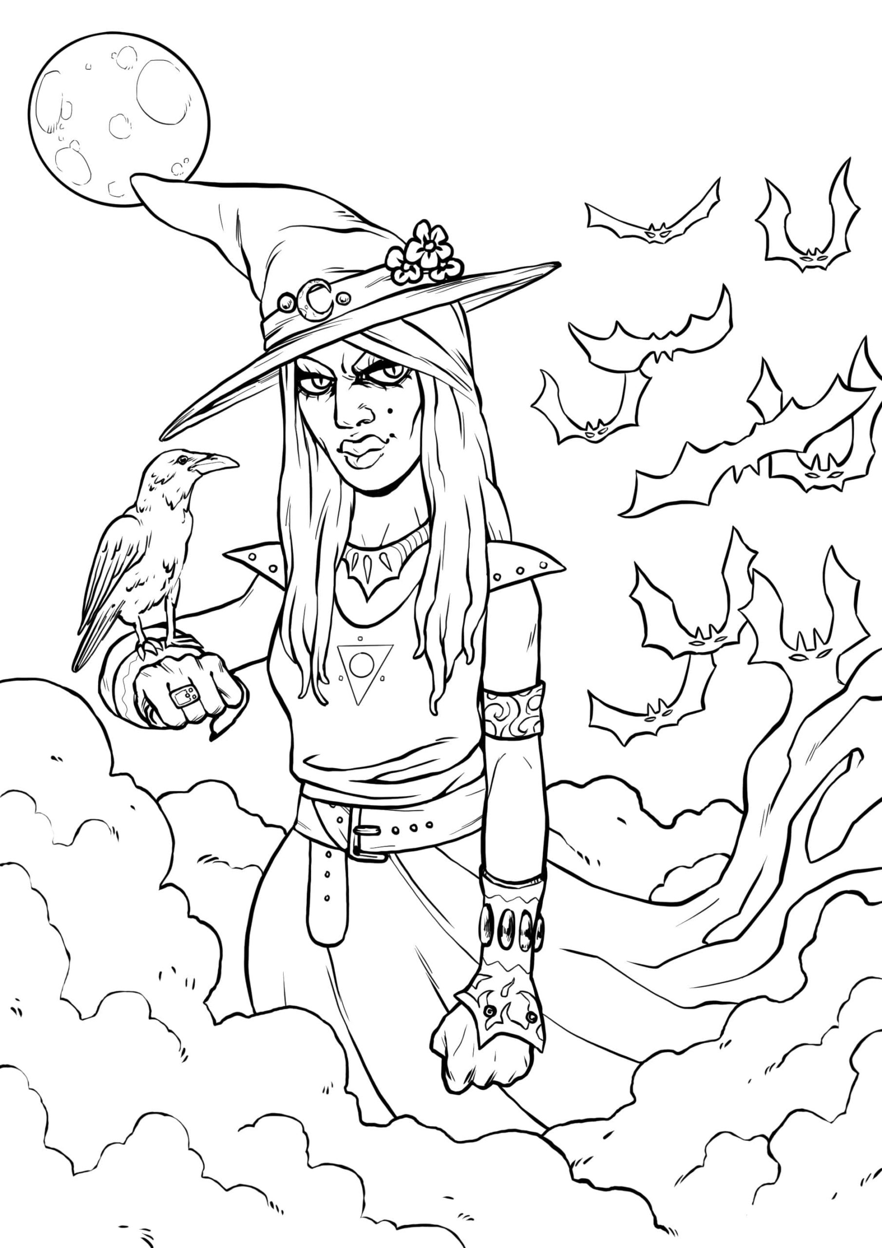 Fierce Witch | halloween coloring pages for adults pdf | scary coloring pages for adults
