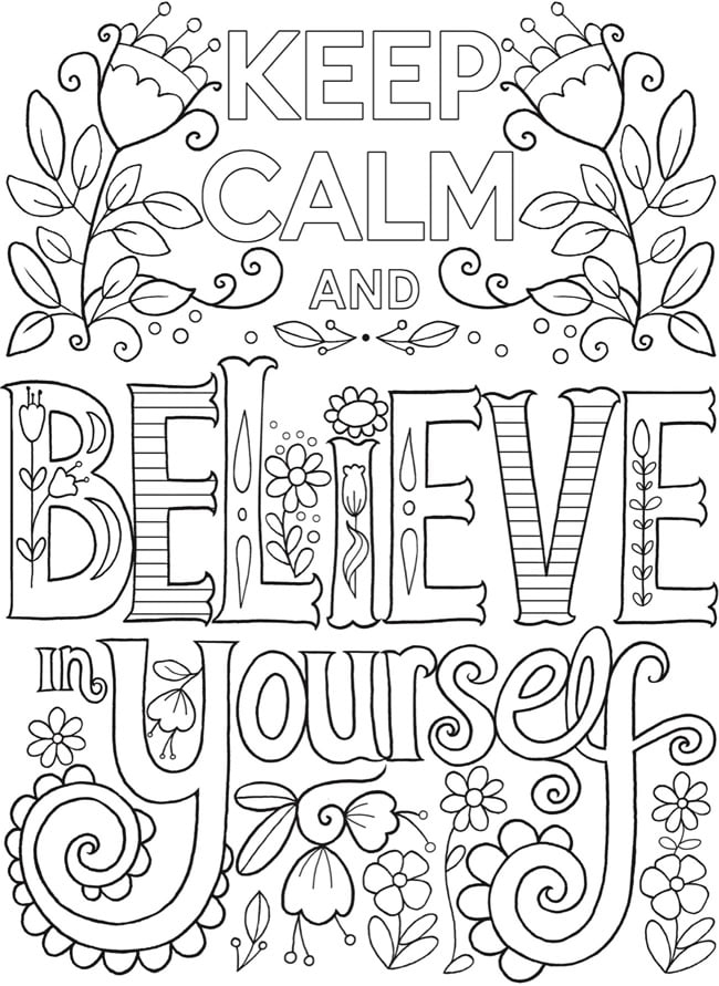Keep Calm Believe in Yourself | Dover Publications | coloring pages for kids disney