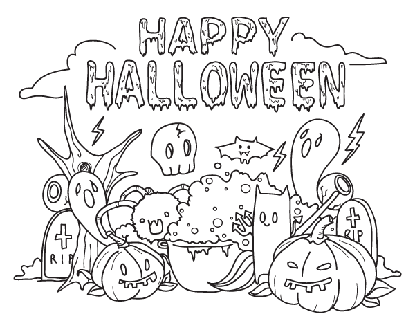 Happy Halloween from Cute Ghosts and Pumpkins | printable halloween coloring pages for adults | cute halloween coloring pages for adults