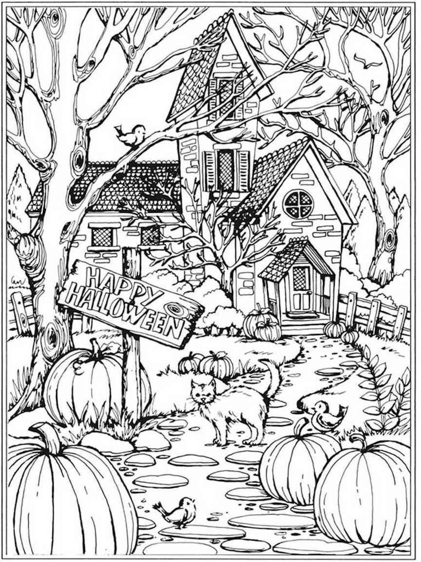 Spooky House | halloween coloring pages for adults | halloween coloring pages for adults pdf