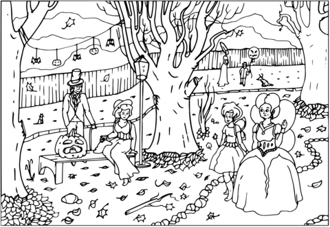 Ball Party with the Fairies | halloween coloring pages for adults| free printable halloween coloring pages for adults only