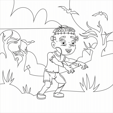Little Frankenstein | printable halloween coloring pages for adults pdf | halloween themed coloring pages for adults