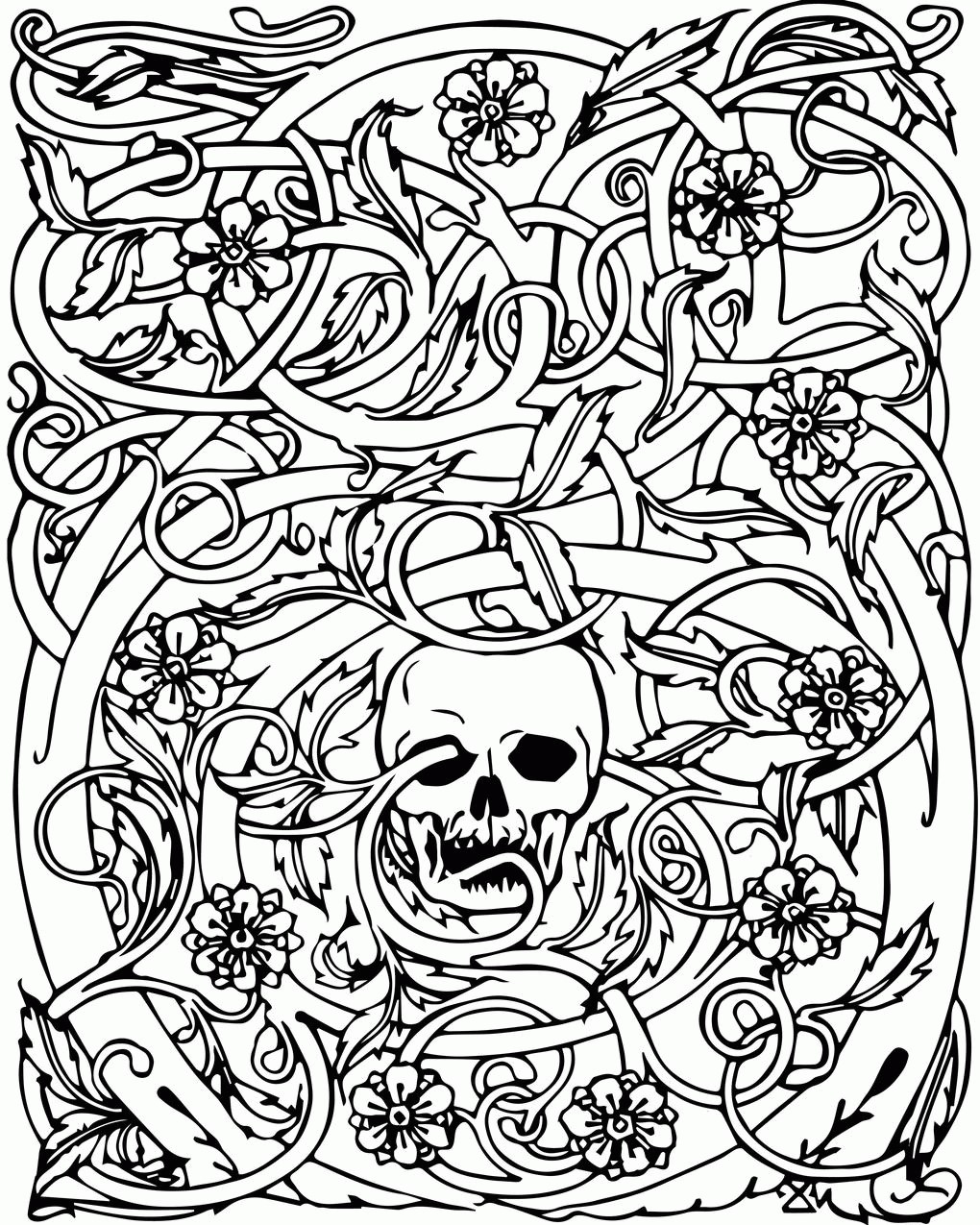 Tangled Skull | halloween coloring pages for adult | free halloween coloring pages for adult