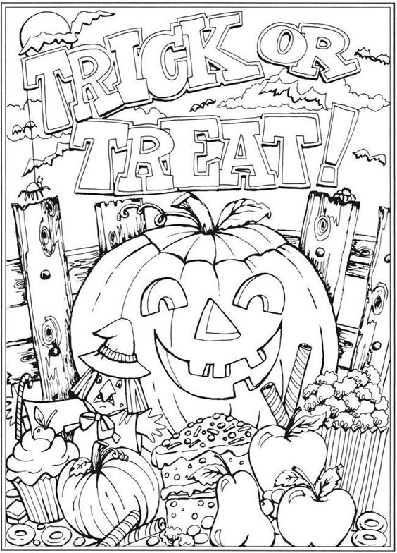 Trick or Treat | scary coloring pages for adults | horror coloring pages