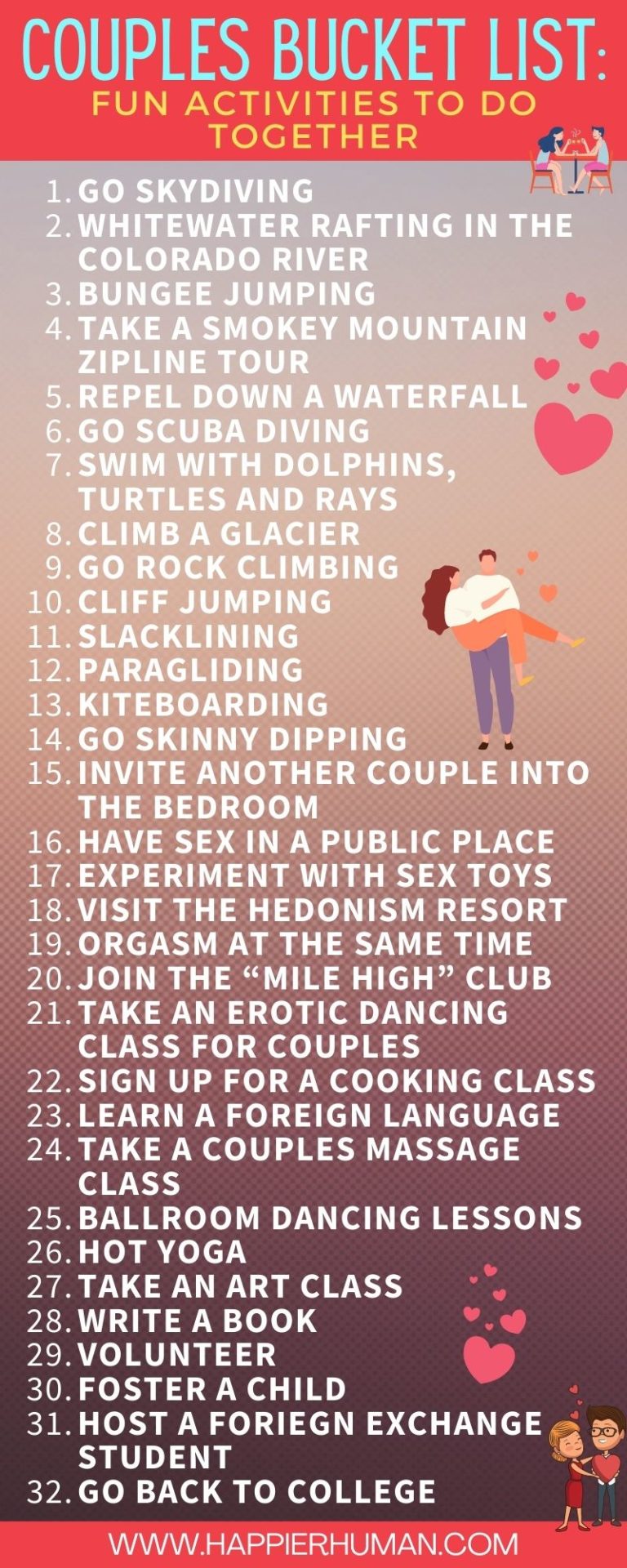 69 Fun Activities to Add to Your Couples Bucket List Happier Human