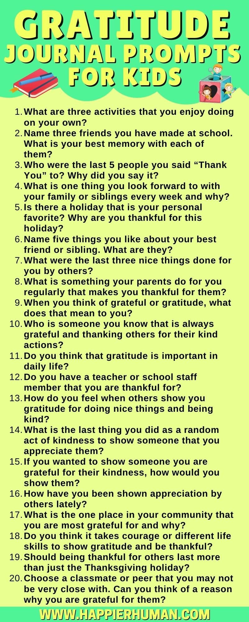 75 Gratitude Journal Prompts For Kids To Be More Thankful Happier Human