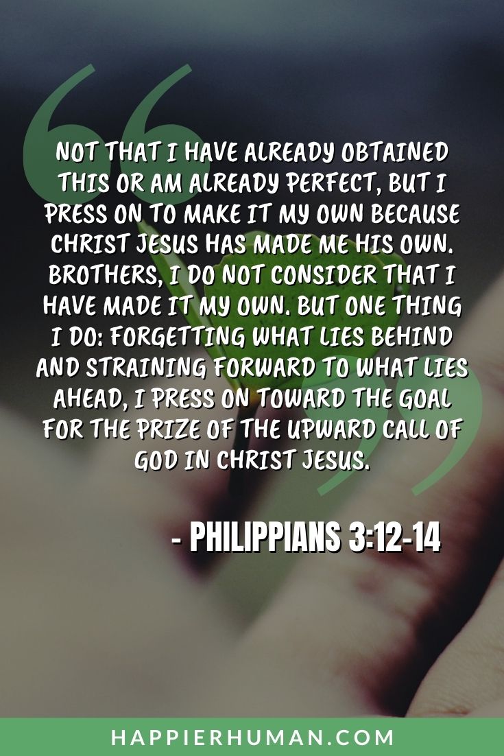 Bible Verses About Growth - “Not that I have already obtained this or am already perfect, but I press on to make it my own because Christ Jesus has made me his own. Brothers, I do not consider that I have made it my own. But one thing I do: forgetting what lies behind and straining forward to what lies ahead, I press on toward the goal for the prize of the upward call of God in Christ Jesus.” – Philippians 3:12-14 | bible verses about love and growth | bible verses about growing spiritually | bible verses about blooming and growing #bible #verses #growth