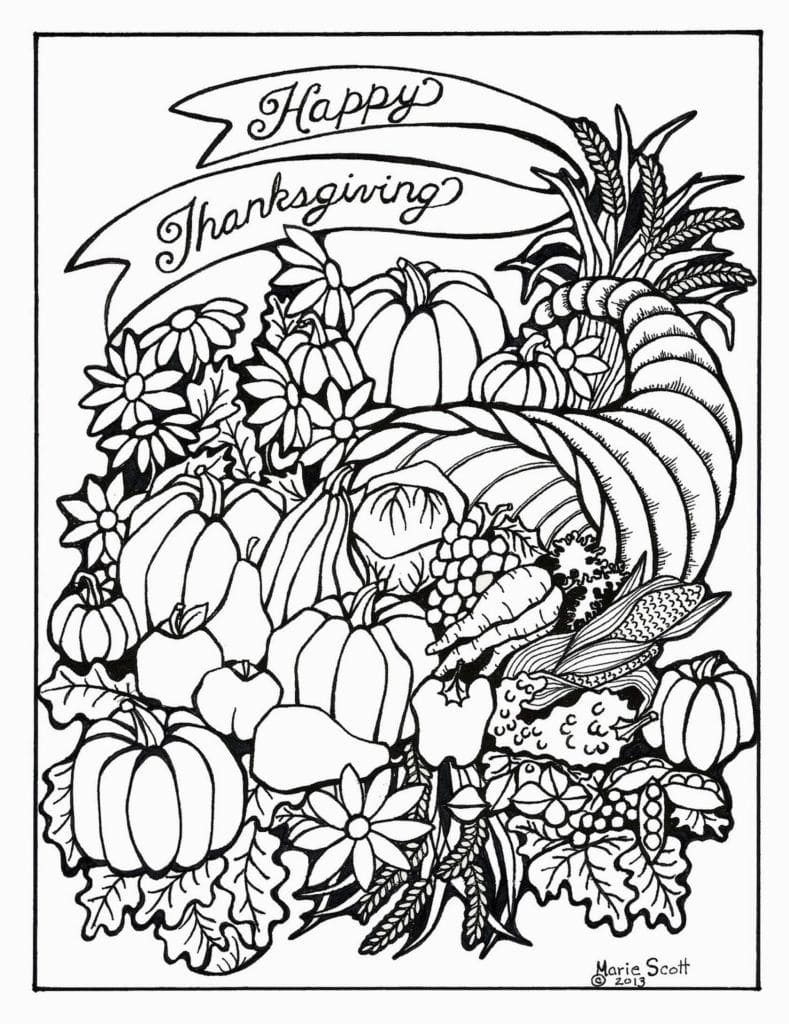 20 Free Printable Thanksgiving Coloring Pages for Adults   Happier ...