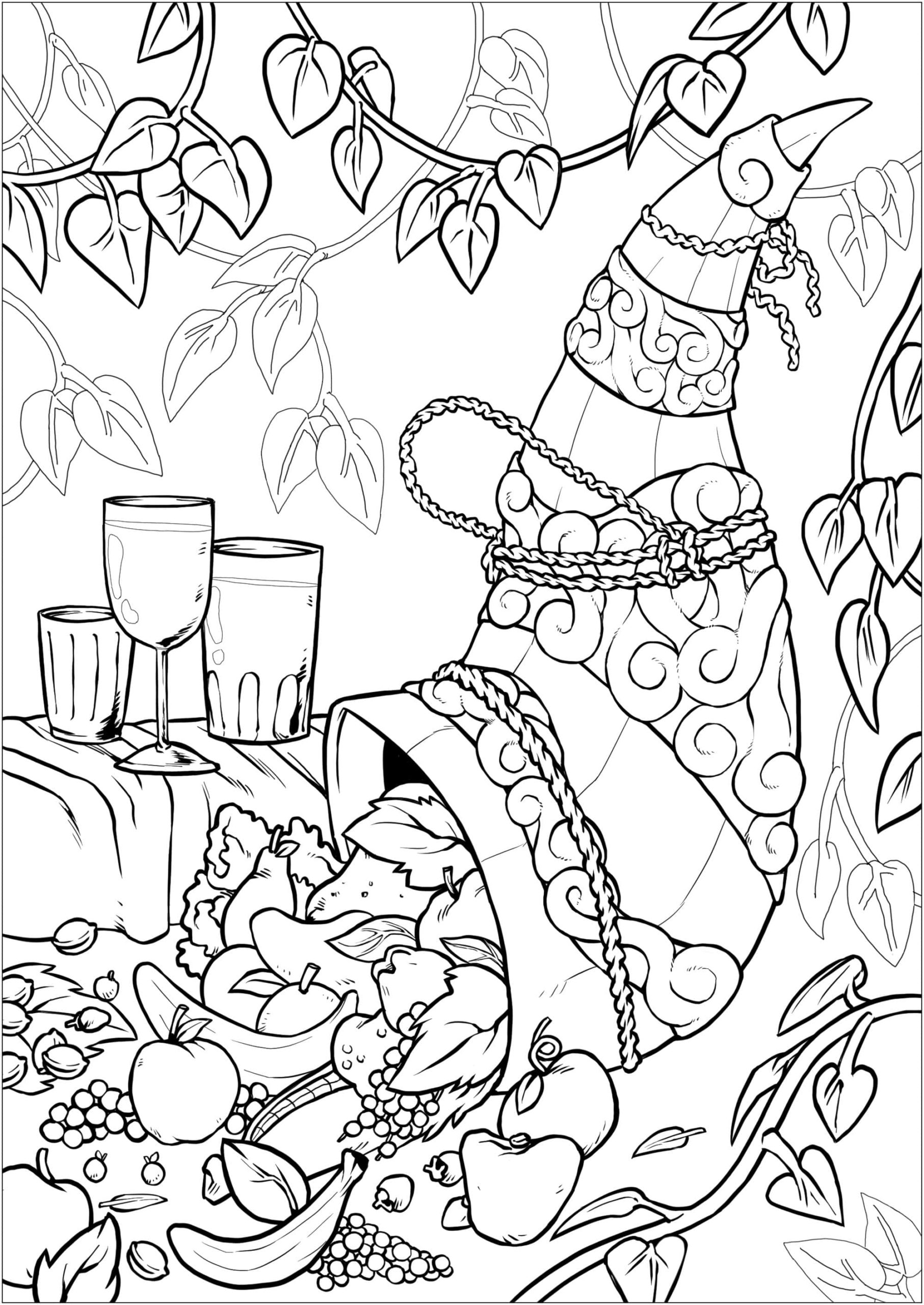 Cornucopia Full of Fruit | Just Color | thanksgiving coloring pages disney