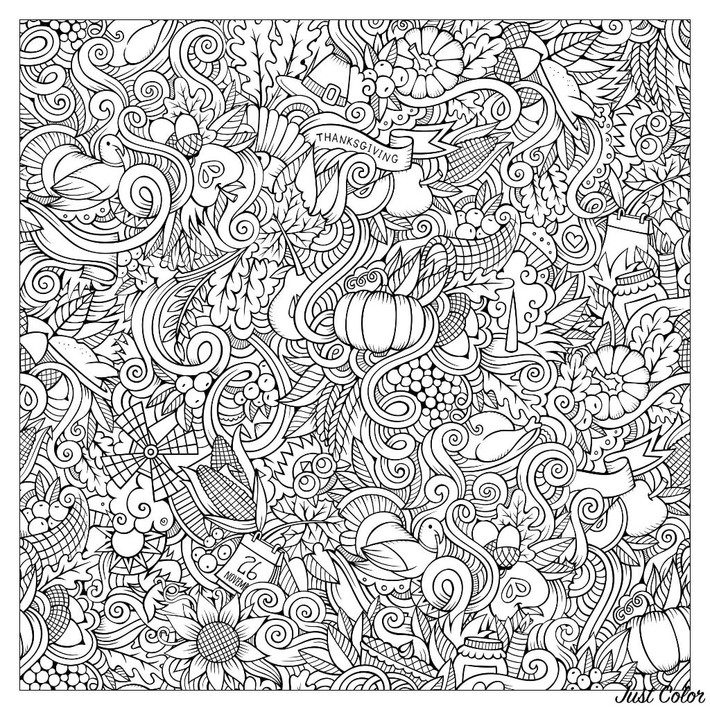 Thanksgiving Square Doodle | Just Color | thanksgiving coloring pages online