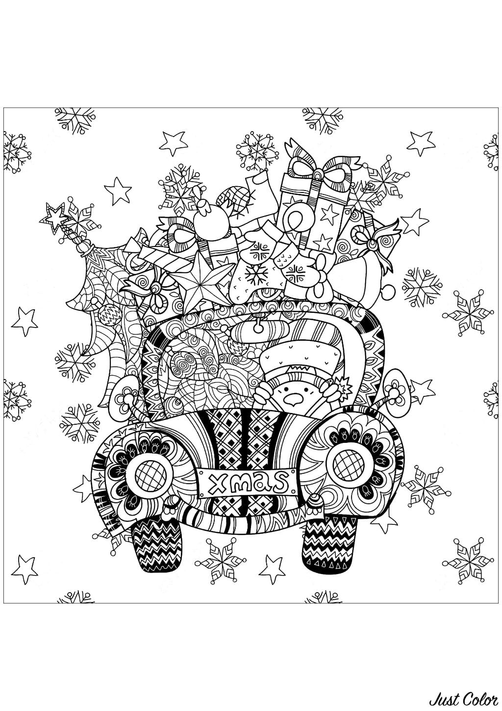 Christmas Gifts in a Car | mickey mouse christmas coloring pages | christmas tree coloring pages