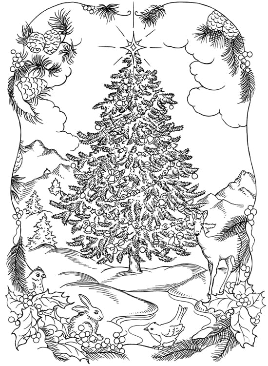Difficult Christmas Tree | christmas coloring pages printable | old-fashioned christmas coloring pages