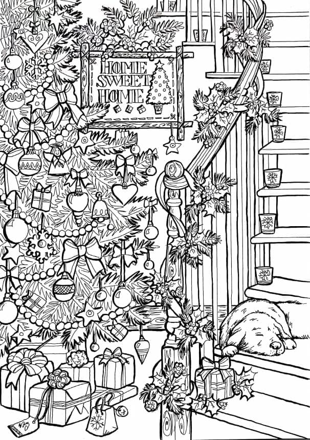 Home, Sweet Home | easy christmas coloring pages | cute christmas coloring pages