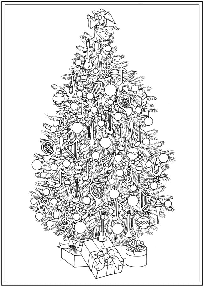 Intricately Designed Christmas Tree | christmas coloring pages easy | christmas coloring pages elf