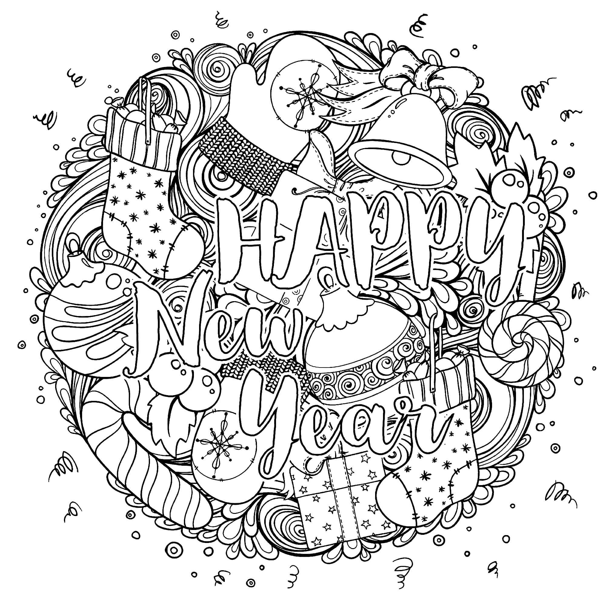 20 Happy New Year Coloring Pages for Adults   Happier Human