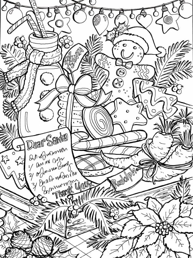 Letters and Sweets for Santa | christmas coloring pages easy | christmas coloring pages elf