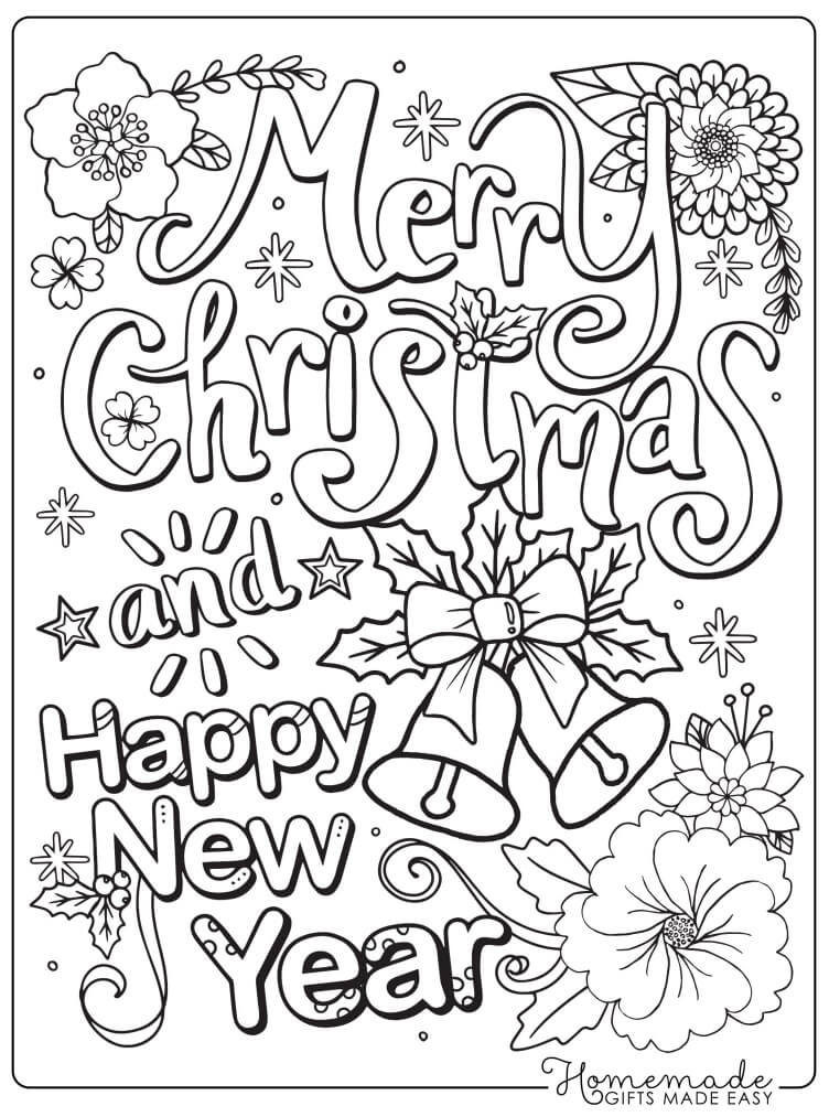 Merry Christmas and Happy New Year | free christmas coloring pages for adults | disney christmas coloring pages
