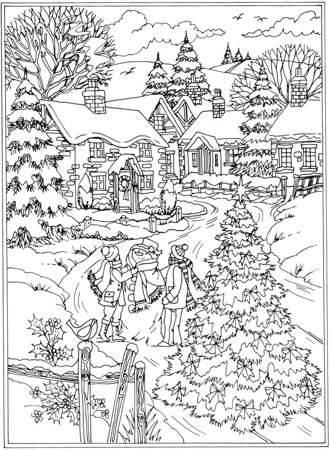 winter scene coloring pages for adults | scenery coloring pages for adults | character coloring pages for adults