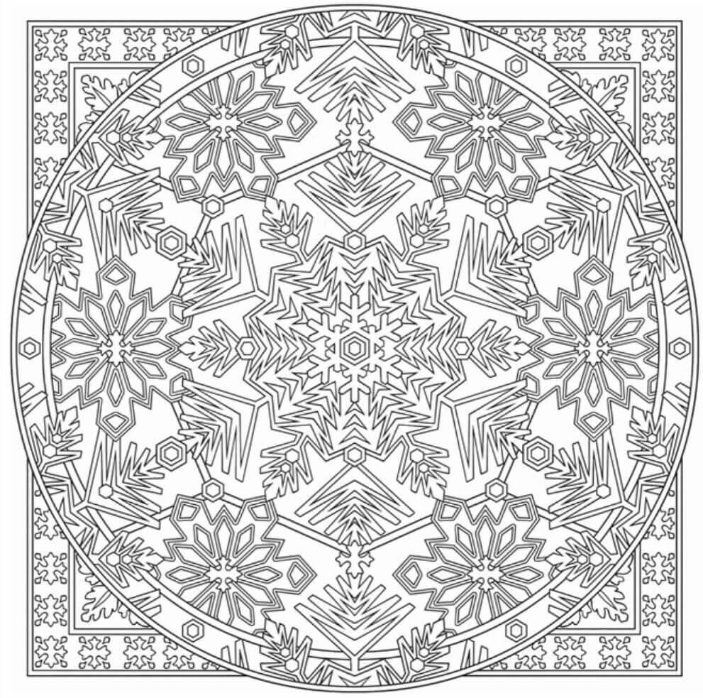 Difficult Snowflake Pattern | simple snowflake coloring pages printable | christmas snowflake coloring pages