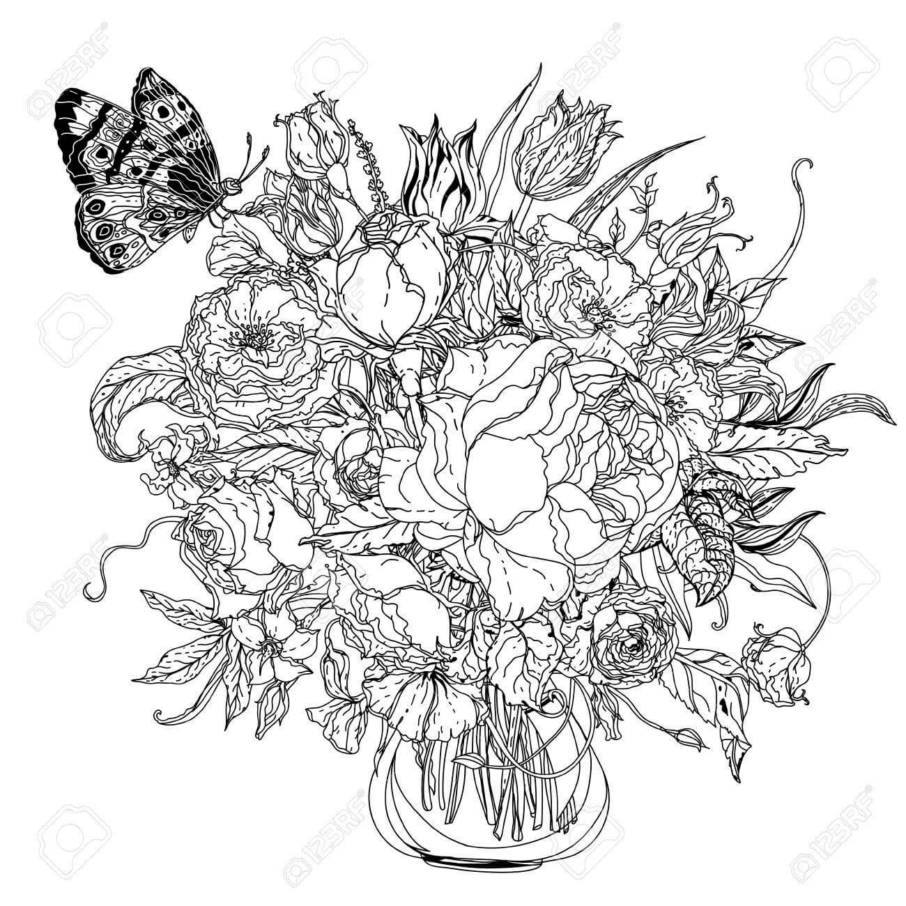 butterfly and flower coloring pages for adults | flower coloring pages for adults | spring flower coloring pages for adults